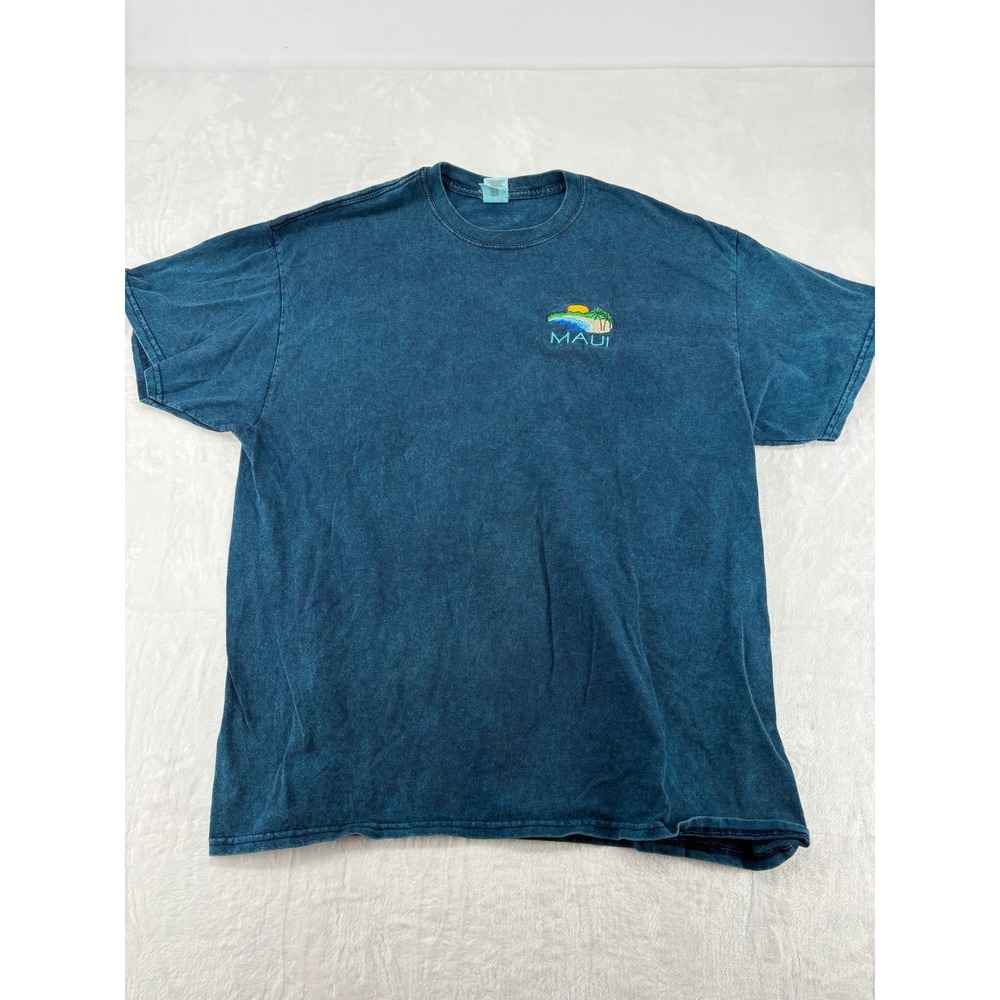 Gildan Maui T Shirt Womens XL Tee Teal Blue Acid Wash Embroidered Tropical Beach
